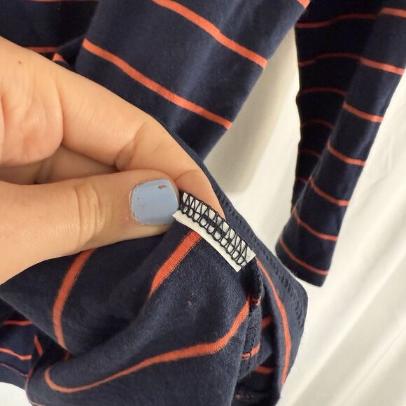 LL Bean Blouse Women's Large Blue Red Striped Round Neck 3/4 Sleeve Cotton - Picture 7 of 10